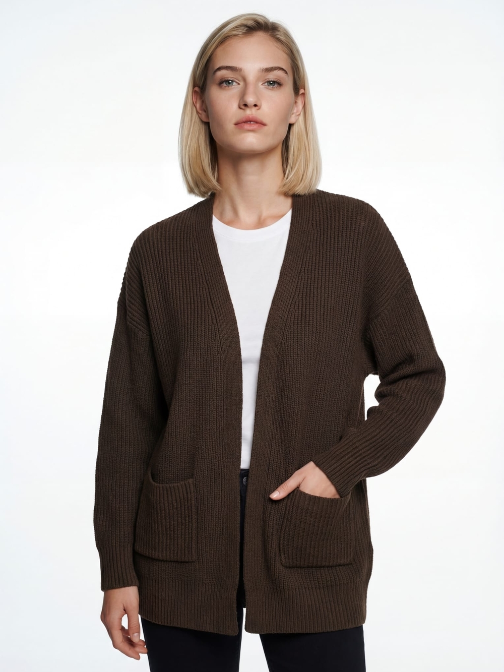 Express Women's Olive Green Ribble Open Front Cardigan Sweater Size Small